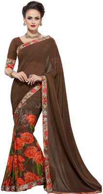 

Khoobee Self Design, Printed, Embellished Fashion Georgette Saree(Brown, Multicolor)
