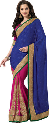 

M.S.Retail Applique Fashion Chiffon Saree(Blue, Pink)