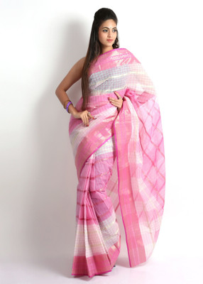 

Purabi Woven Tant Handloom Cotton Saree(Pink)