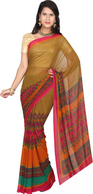 

EthnicQueen Floral Print, Solid Fashion Georgette Saree(Brown, Pink)