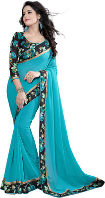 Active Printed Fashion Georgette Saree(Blue), Sky blue