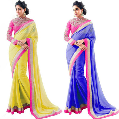 

Stylezone Embroidered Fashion Chiffon Saree(Pack of 2, Yellow, Blue), Blue;yellow