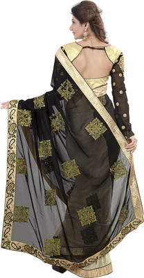 

Saara Embroidered Fashion Georgette Saree(Black, White), Black and cream
