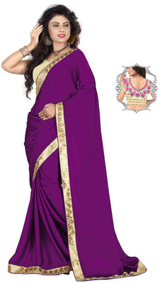 Stylezone Embroidered Fashion Satin Saree(Purple), Maroon