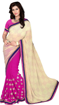 

Khushali Self Design, Embroidered Fashion Jacquard, Chiffon Saree(Beige, Pink)