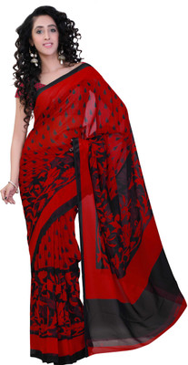 

Jiya Self Design, Printed Fashion Georgette Saree(Red, Black), Black;red