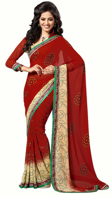

Khushali Self Design, Printed Fashion Georgette Saree(Red, Beige), Beige;red
