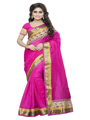 

Fabaron Enterprise Embroidered Bhagalpuri Cotton Saree(Pink)