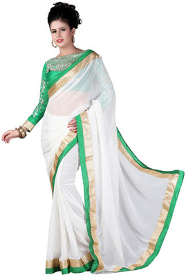

Monika Silk Mill Solid Daily Wear Georgette Saree(White), Off white