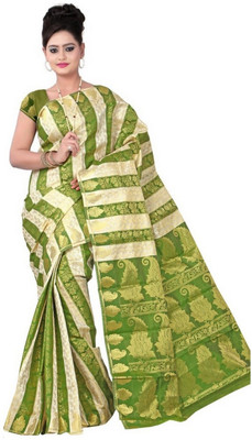 

JagannathSaree Self Design Fashion Silk Saree(Beige, Green