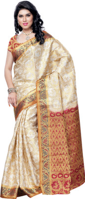 Mimosa Woven Kanjivaram Handloom Art Silk Saree(White, Maroon) available at flipkart for Rs.1999