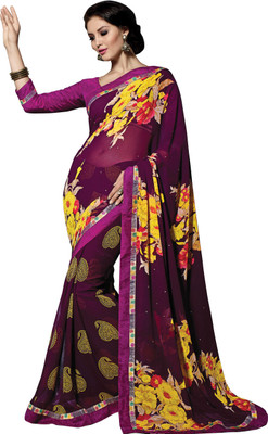 

Khoobee Self Design, Printed, Embellished Fashion Georgette, Satin, Chiffon Saree(Purple, Multicolor), Multicolor;purple