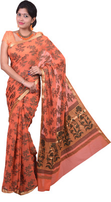 

Mimosa Woven Kanjivaram Handloom Cotton Saree(Orange), Peach