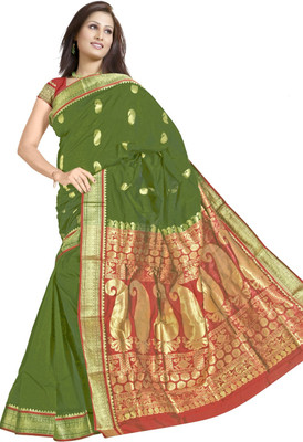 

JagannathSaree Woven Fashion Silk Saree(Green, Red)