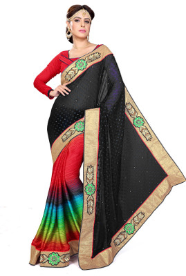 

Sourbh Sarees Embellished Fashion Georgette, Jacquard, Satin, Chiffon Saree(Black, Multicolor)