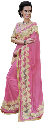 

Desi Butik Embroidered Fashion Chiffon Saree(Pink