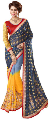 

Parisha Embroidered Fashion Georgette, Jacquard Saree(Grey, Yellow)