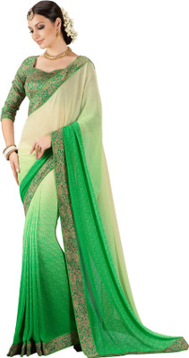 

Khoobee Self Design, Printed Fashion Georgette Saree(Beige, Light Green)