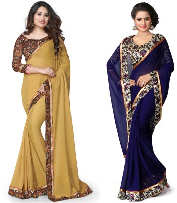 

Indianbeauty Self Design, Solid Fashion Chiffon Saree(Pack of 2, Blue, Beige), Beige;blue