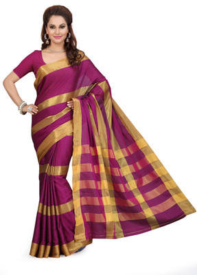 

Ishin Solid Fashion Poly Silk Saree(Purple), Purple & golden