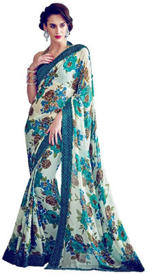 

Newly trends Floral Print Fashion Pure Georgette Saree(White, Multicolor)