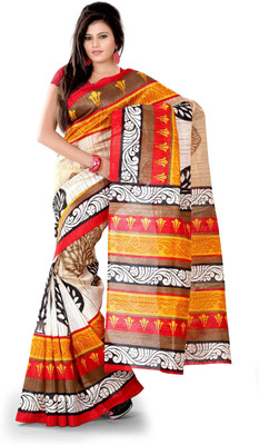 

Vardan Prints Printed Bollywood Polycotton Saree(Beige, Orange)