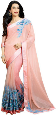 

Desi Butik Embroidered Fashion Chiffon, Net Saree(Pink)