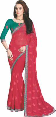 

Khushali Self Design, Embroidered, Embellished Fashion Chiffon Saree(Pink)