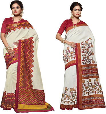 

Multi Retail Printed Bollywood Poly Silk Saree(Pack of 2, White)