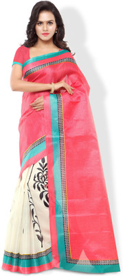 

Poornathava Floral Print Bollywood Art Silk Saree(Pink)