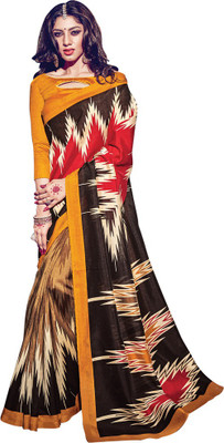 

Saara Floral Print Fashion Silk Saree(Yellow, Brown), Yellow and brown