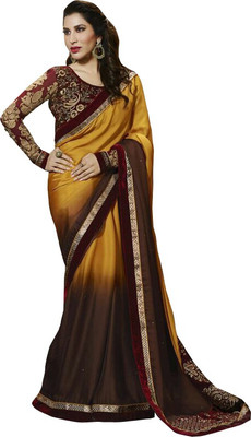 

Shoppershopee Embroidered Bollywood Georgette Saree(Mustard, Brown), Mustard and brown