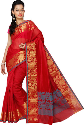 

Pavechas Solid Banarasi Cotton, Silk Saree(Red)