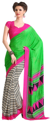 

Cenizas Printed Fashion Georgette Saree(Green, Pink)
