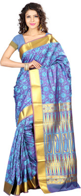 

Varkala Silk Sarees Woven Kanjivaram Jacquard Saree(Purple, Light Blue)