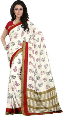 

Sunaina Printed Mysore Art Silk Saree(White)