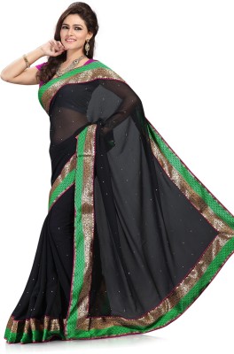 

Ishin Embroidered Fashion Chiffon Saree(Black)