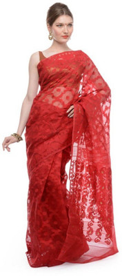 Purabi Woven Jamdani Silk Saree(Red)
