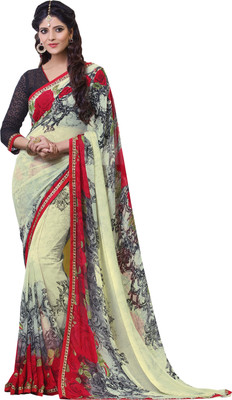 

Manthan Printed Daily Wear Georgette Saree(Pack of 2, White, Red), Cream & red