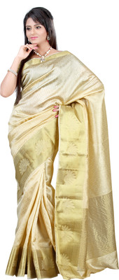 Mimosa Self Design Kanjivaram Handloom Tussar Silk Saree(White) available at flipkart for Rs.1179
