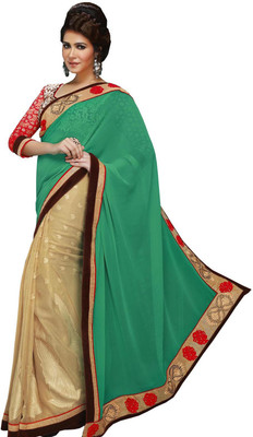 

Lovelylook Embroidered Daily Wear Georgette, Jacquard Saree(Green, Beige)
