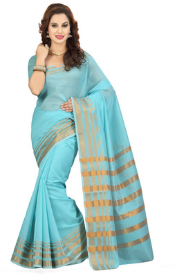 Ishin Solid Fashion Poly Silk Saree(Blue)