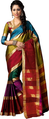 

Ishin Solid, Striped Fashion Cotton Saree(Multicolor)