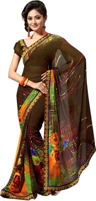 

Khushali Self Design, Printed Fashion Georgette Saree(Brown, Multicolor)