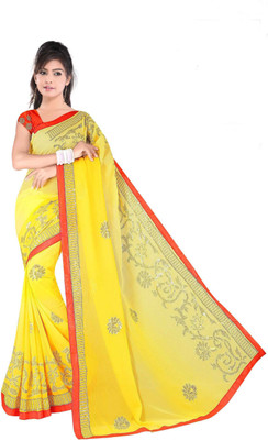 

Dancing Girl Embroidered Bollywood Chiffon Saree(Yellow)
