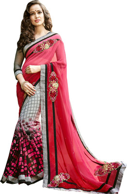 

Manthan Embroidered Daily Wear Georgette Saree(Pink, Grey)