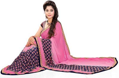 

Avaran fashion Printed Bollywood Chiffon Saree(Orange), Cream