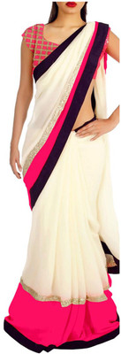 Krishna Fab Self Design Fashion Chiffon Saree(White)