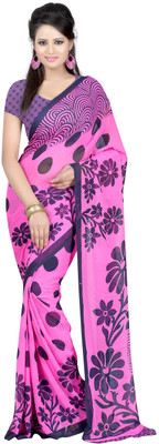 

Jaipur Kurti Printed Daily Wear Georgette Saree(Black), Black;pink