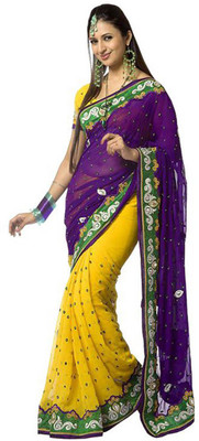 

Aksh Fashion Self Design Fashion Handloom Chiffon Saree(Yellow, Blue), Blue;yellow